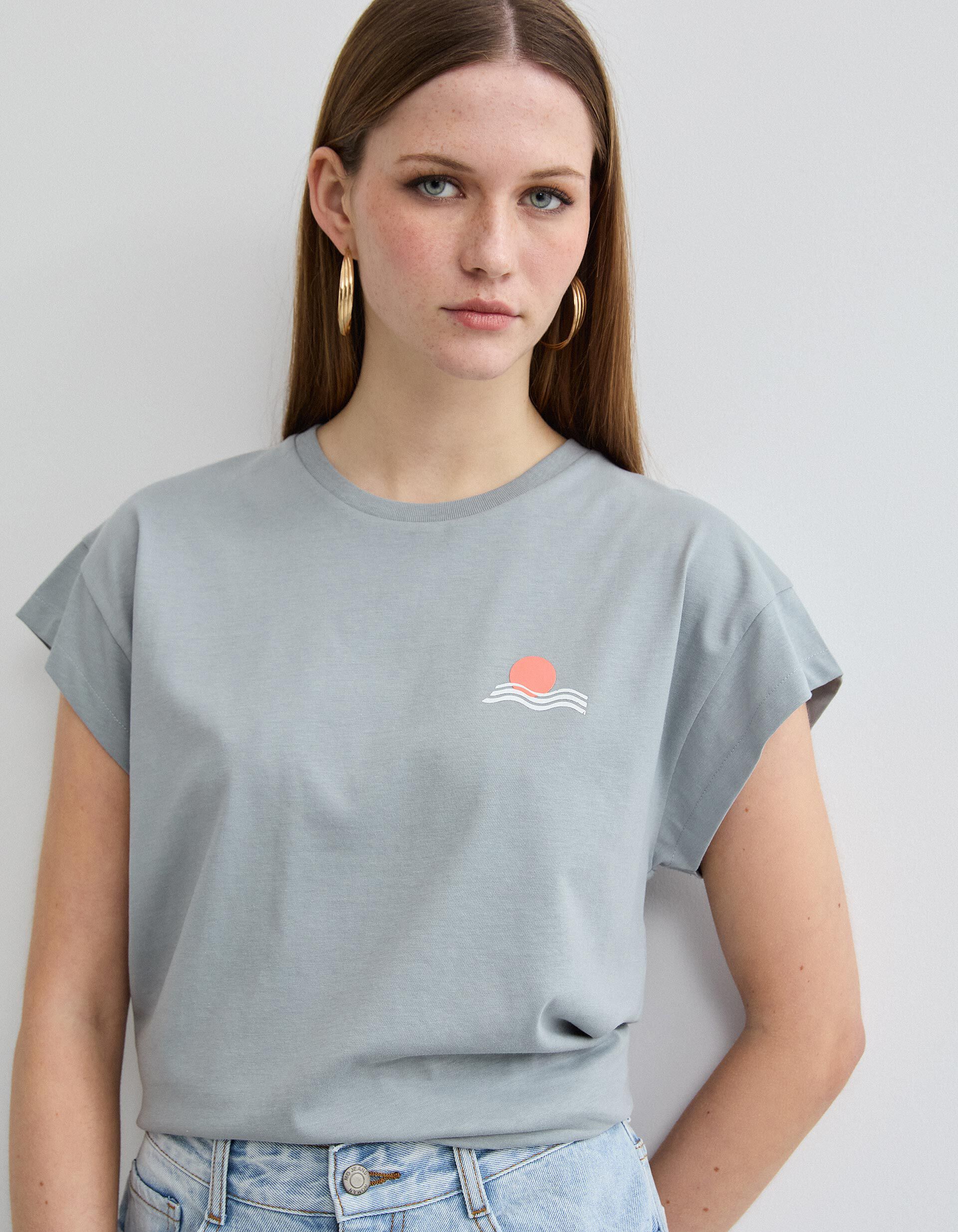 Comprar Online T-shirt Estampado, Mulher, Cinzento Claro