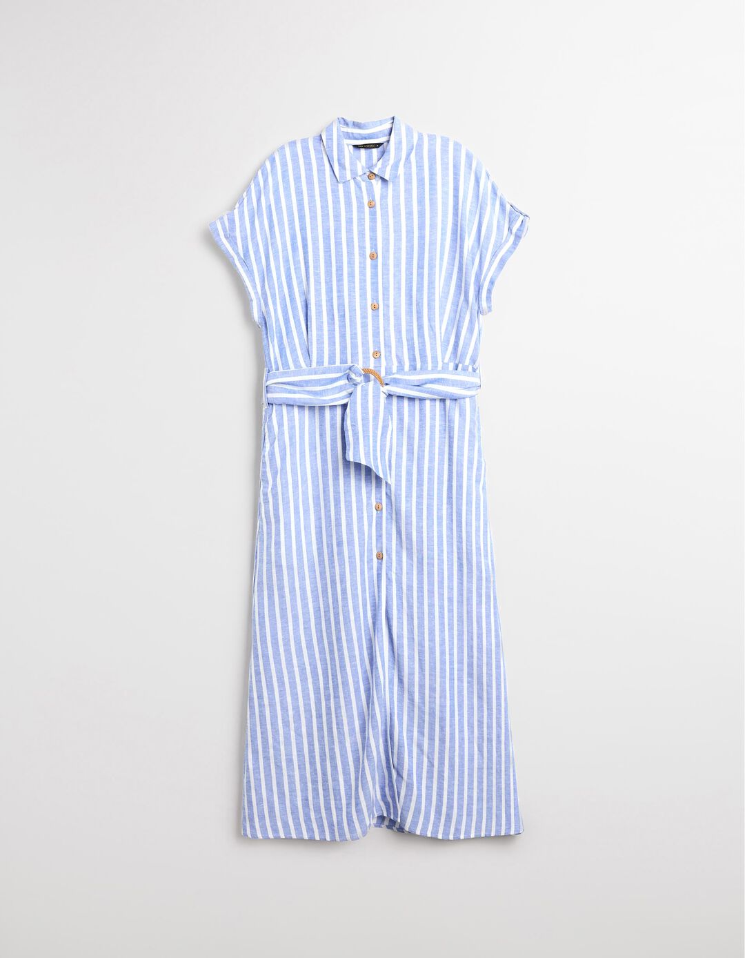 Vestido de Riscas com Linho, Mulher, Branco 