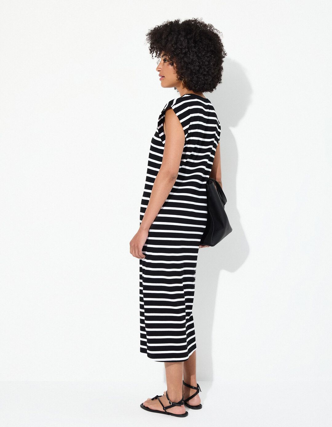 Vestido Comprido Riscas, Mulher, Preto