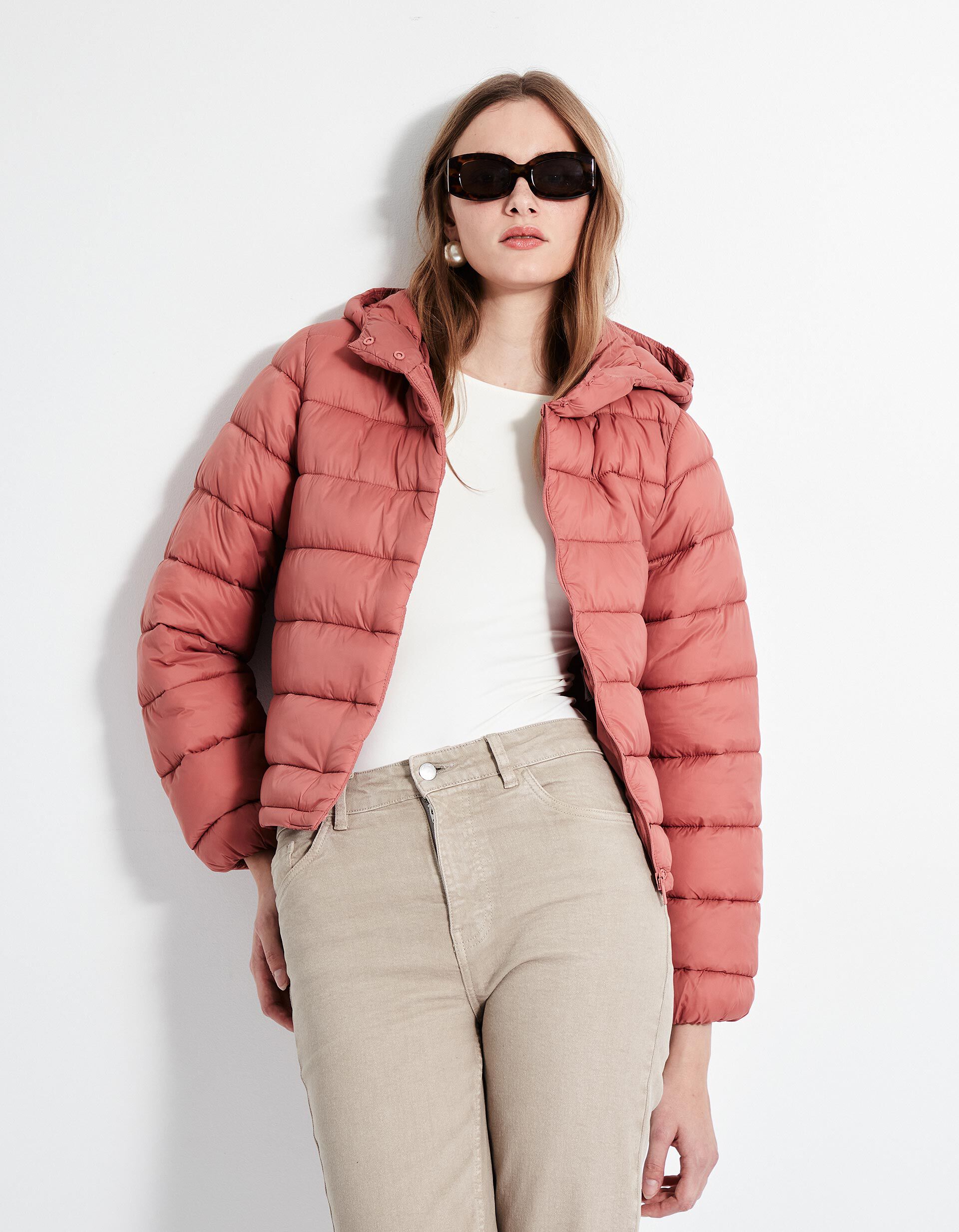 Comprar Online Casaco Acolchoado Capuz, Mulher, Laranja Claro