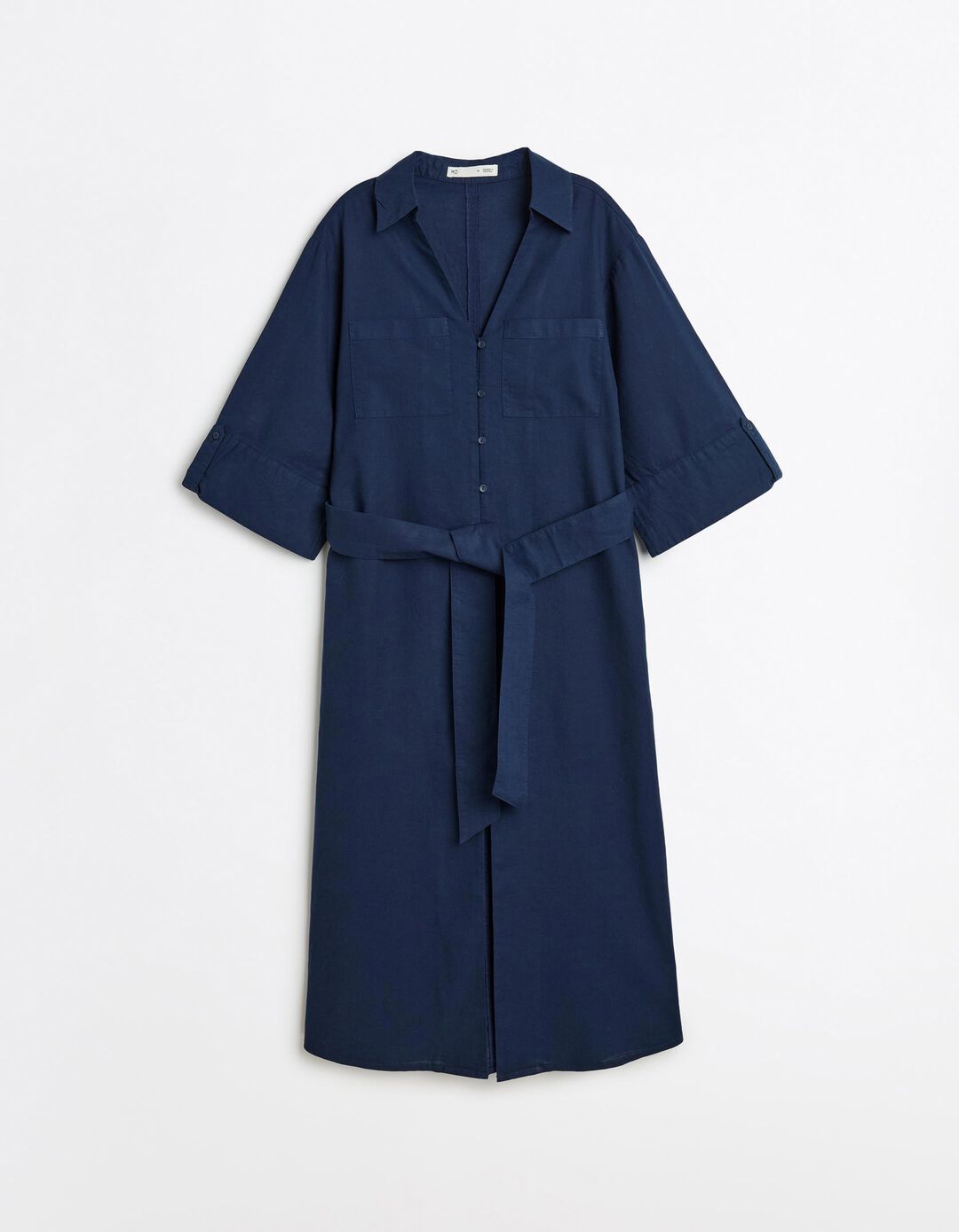 Vestido com Linho, Mulher, Azul Escuro