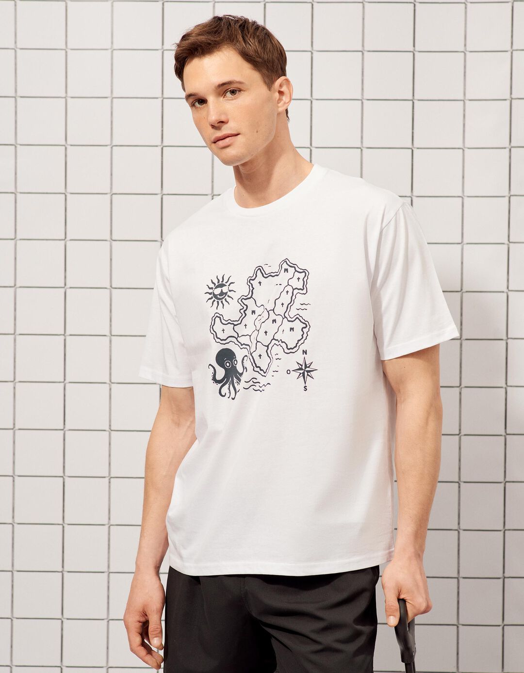 T-shirt Estampada, Homem, Branco