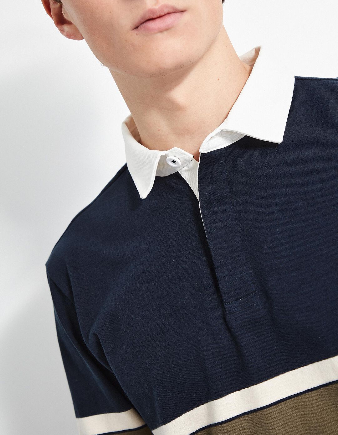 Polo de Manga Comprida Bloco Cor, Homem, Azul Escuro
