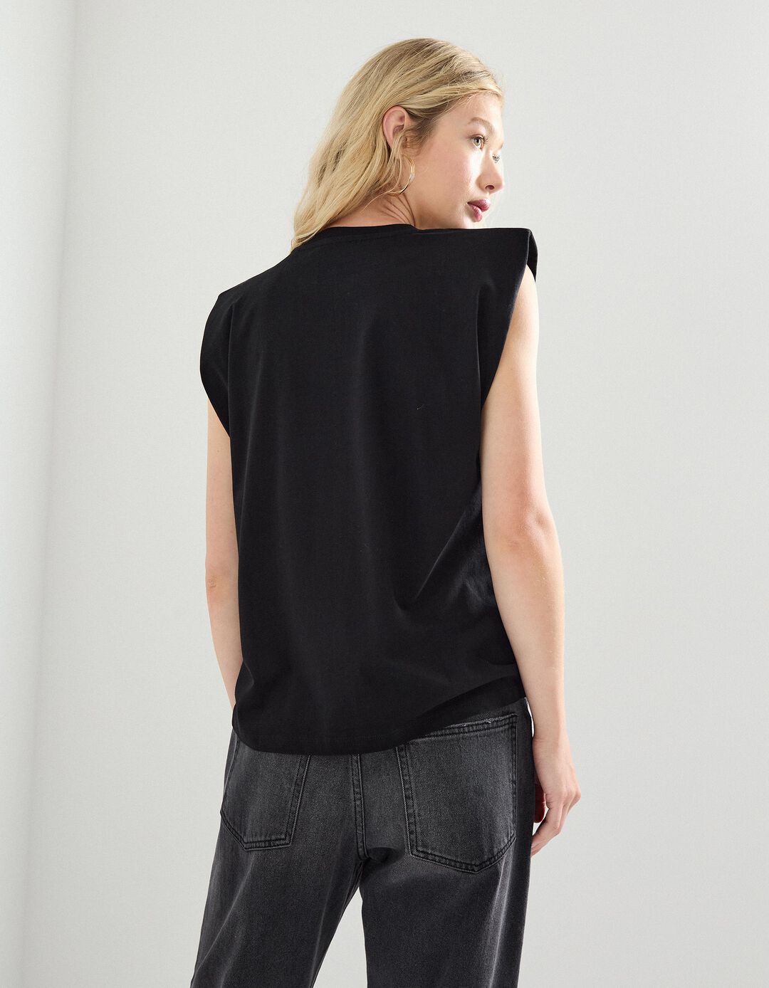 T-shirt sem Mangas, Mulher, Preto