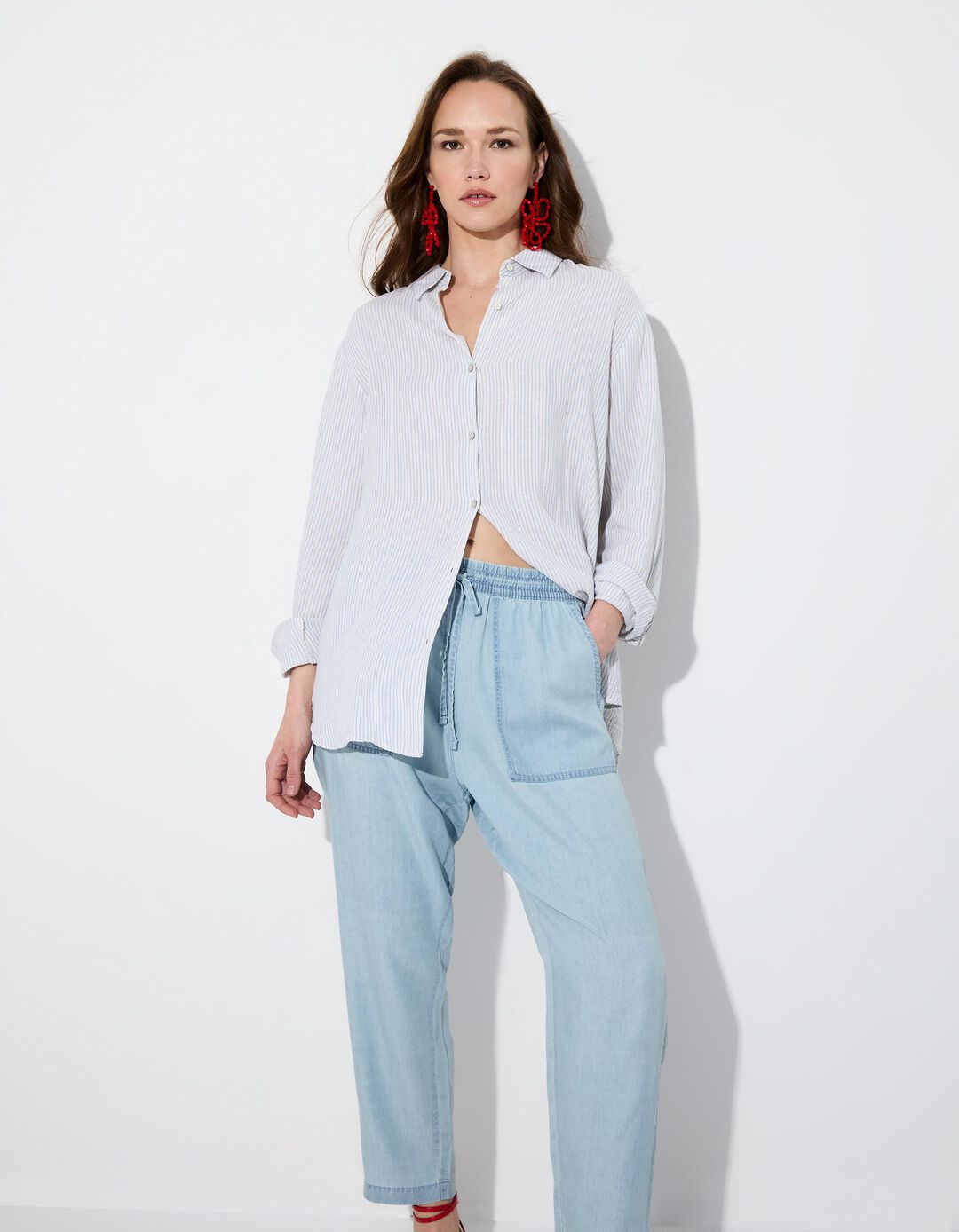 Camisa com Linho, Mulher, Azul