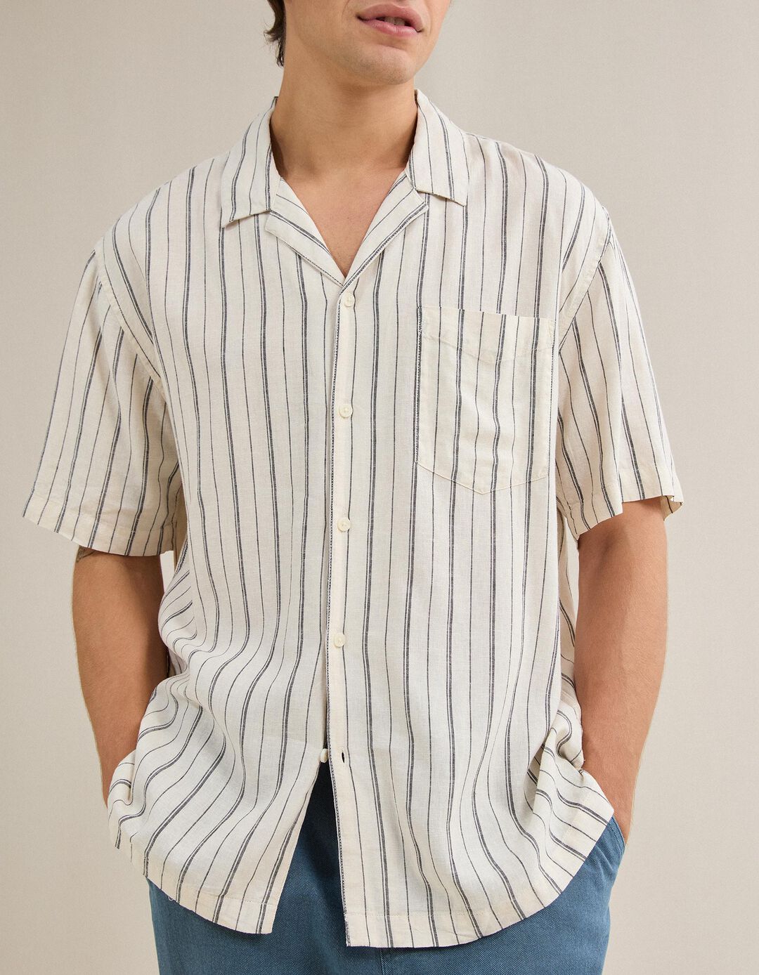 Camisa Com Linho, Homem, Bege Claro