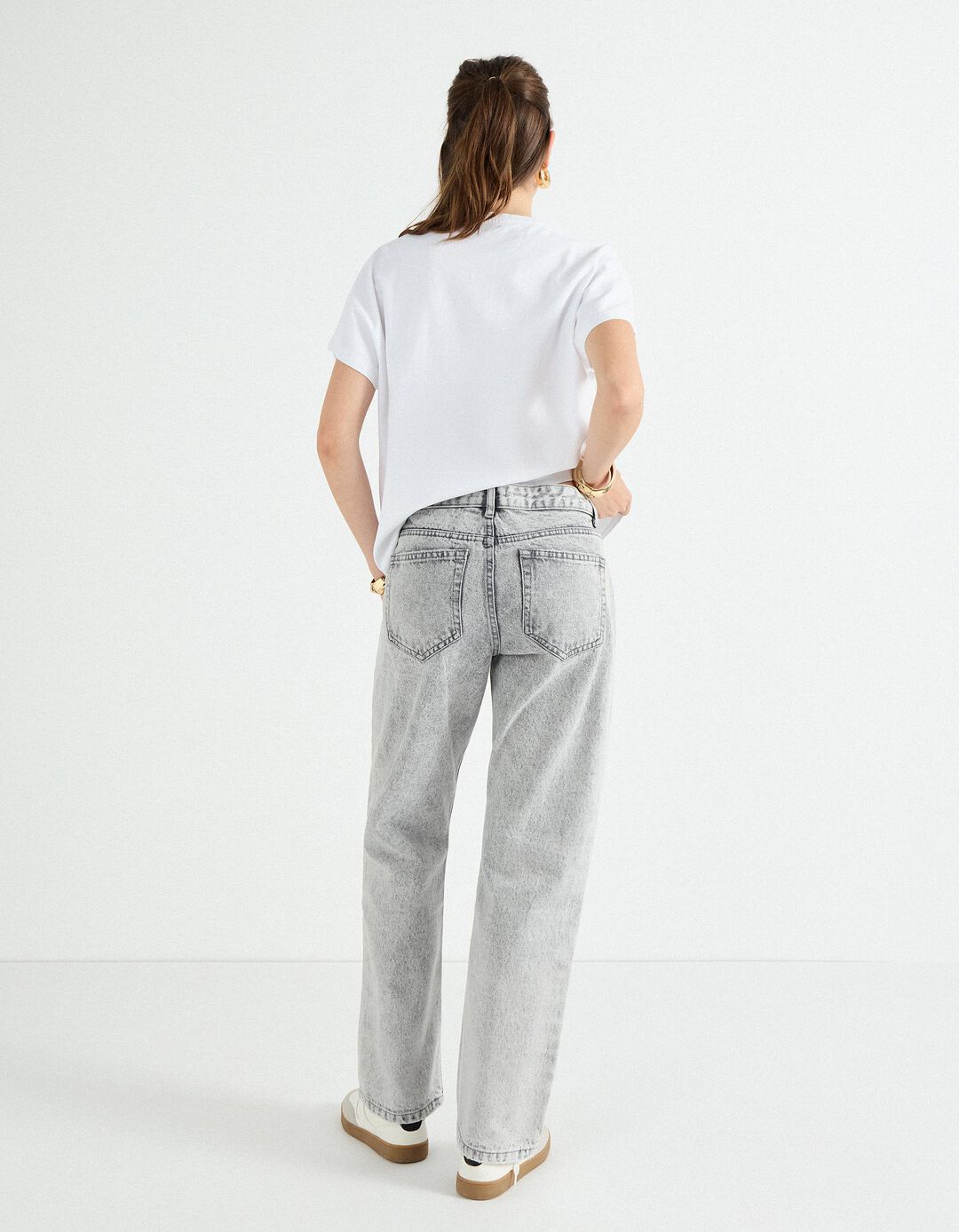 Calças de Ganga 'Straight Fit', Mulher, Cinzento