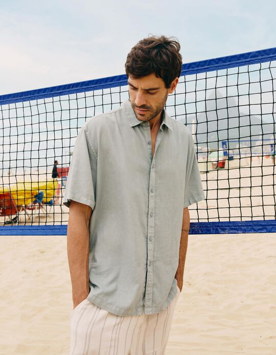 Comprar Online Camisa com Linho, Homem, Cinzento