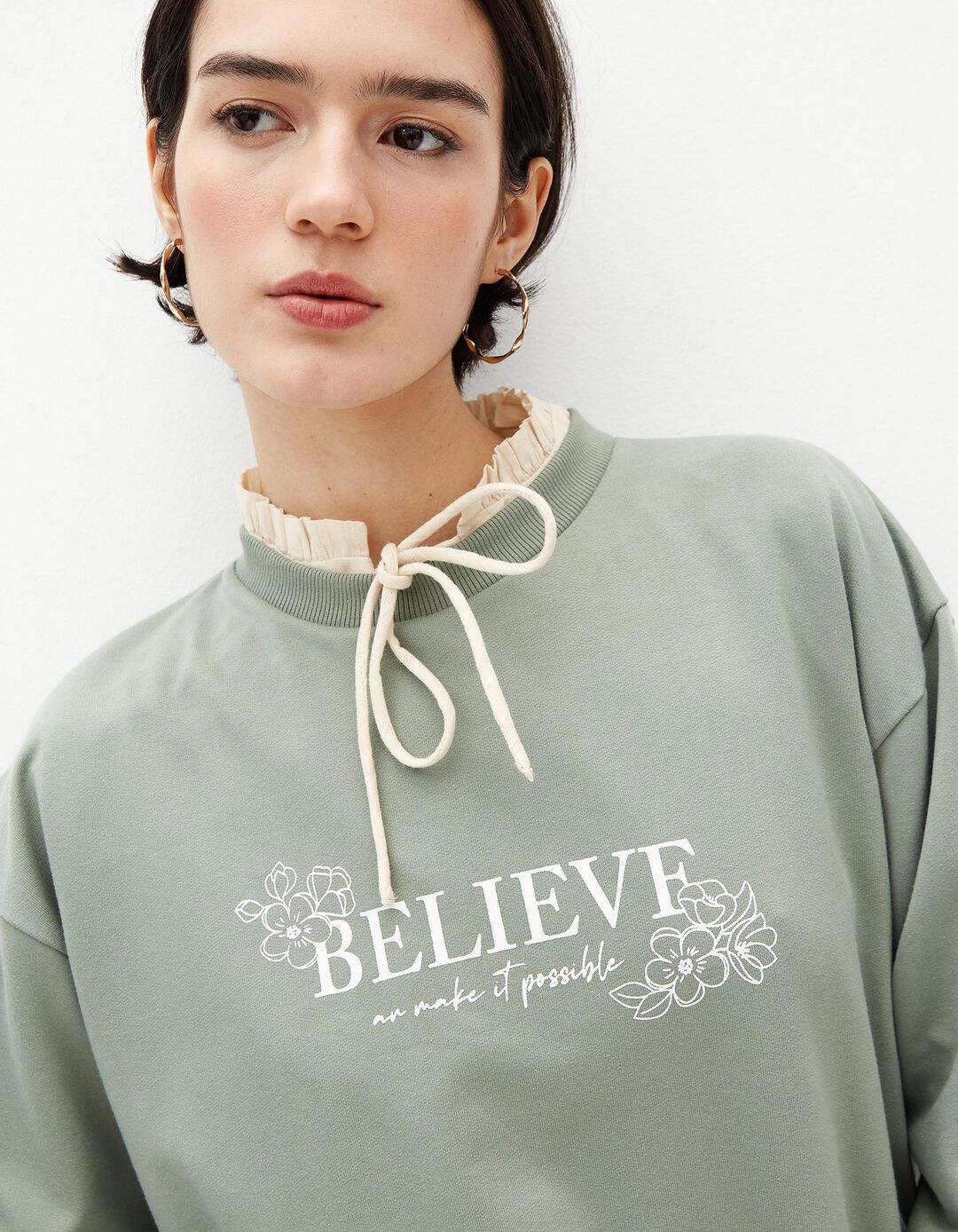 Sweatshirt Estampado, Mulher, Verde Claro