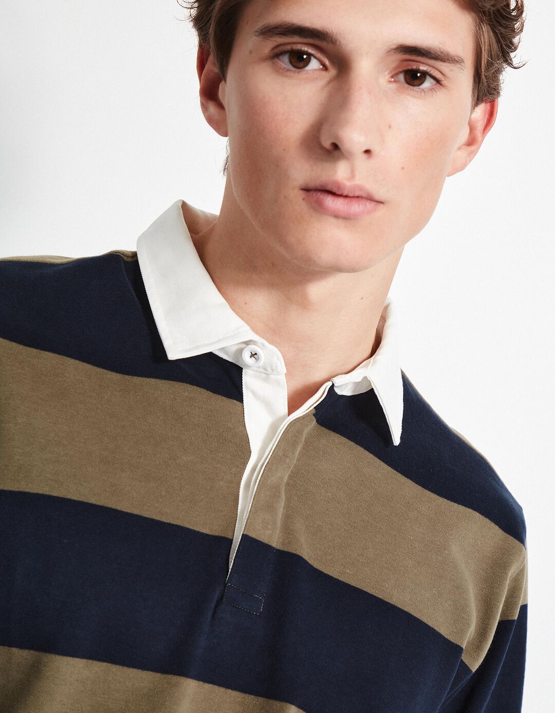 Polo de Manga Comprida Riscas, Homem, Verde Escuro