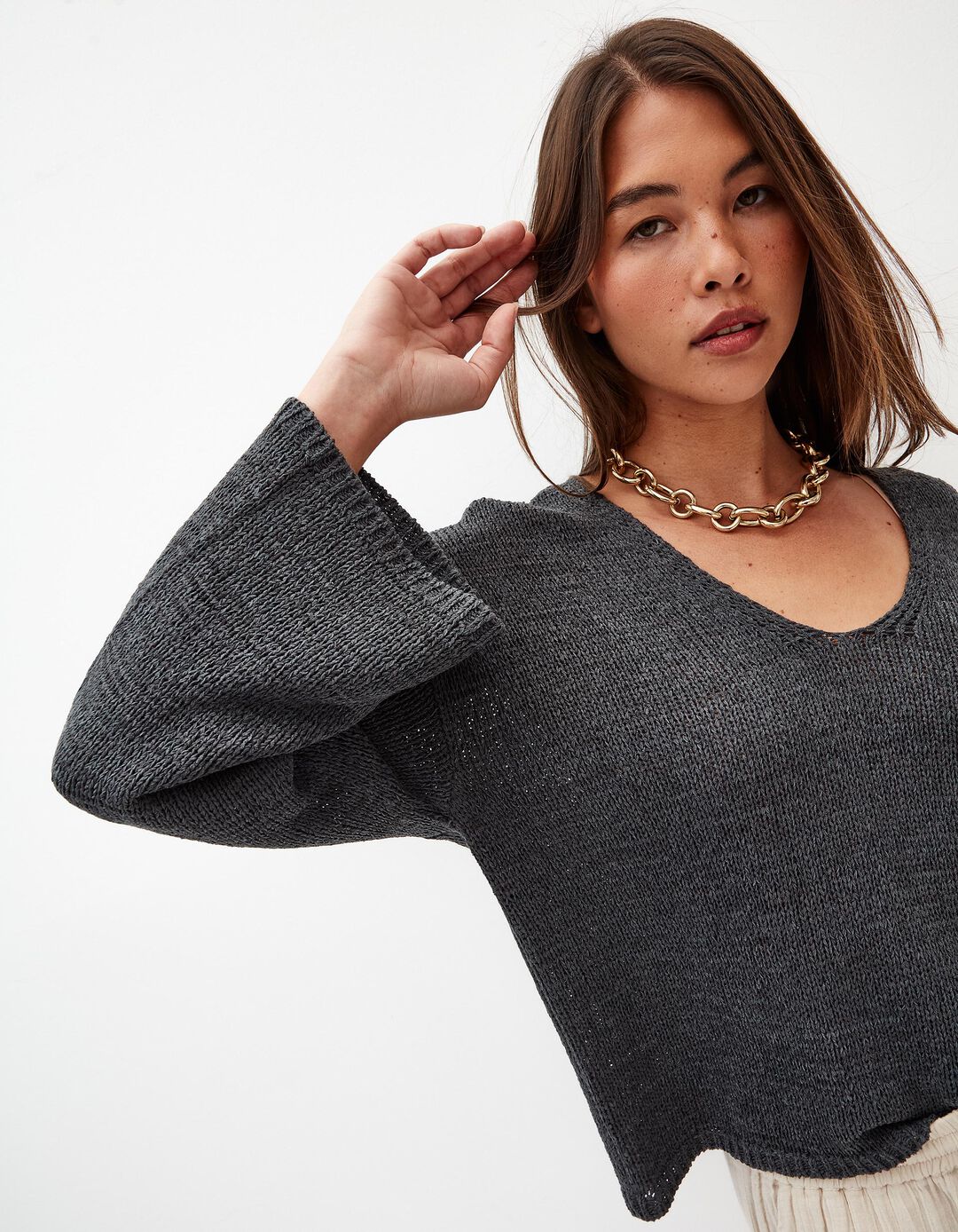Camisola de Malha, Mulher, Cinzento Escuro