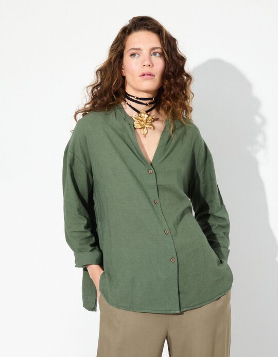 Comprar Online Blusa com Linho, Mulher, Verde Escuro