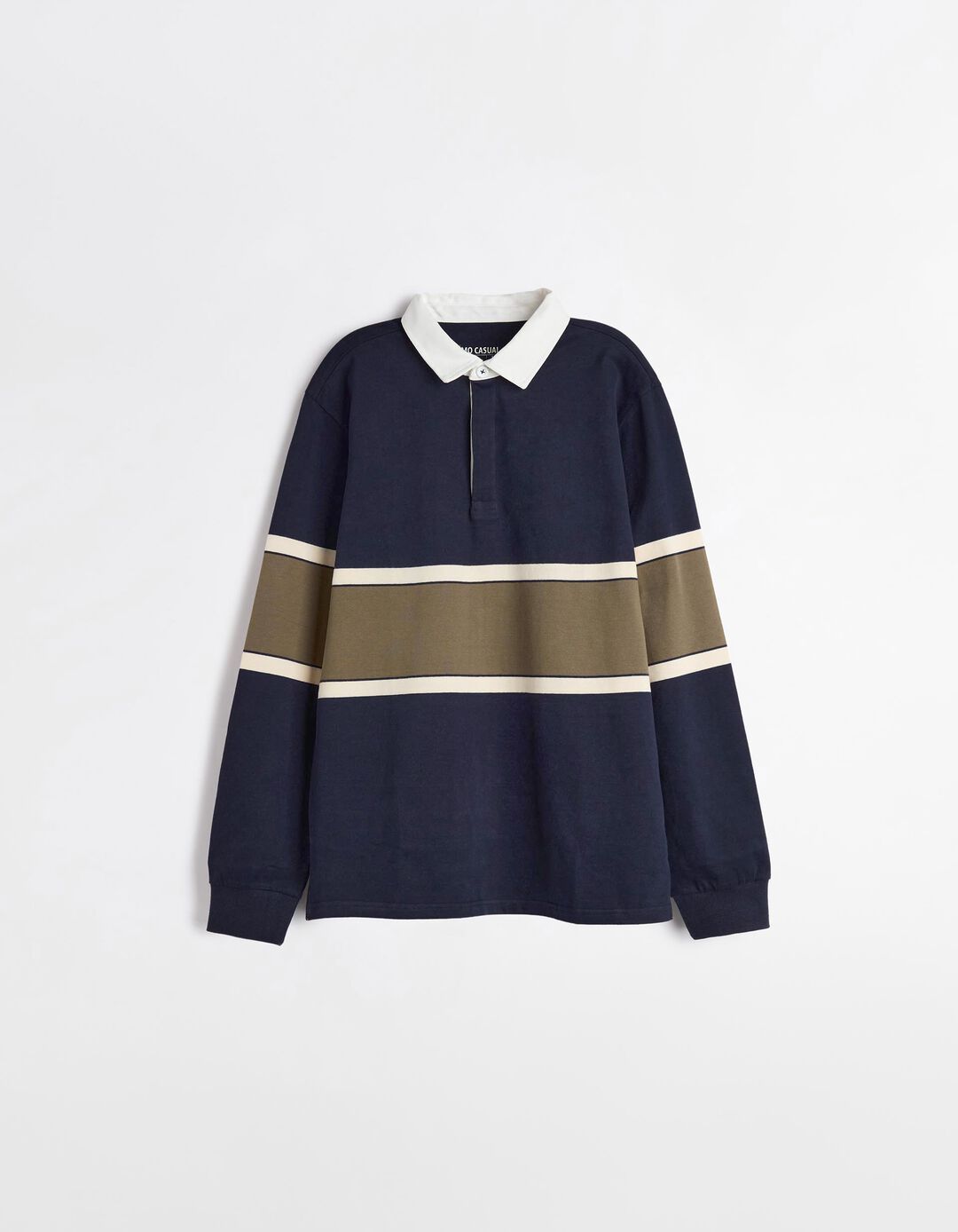 Polo de Manga Comprida Bloco Cor, Homem, Azul Escuro