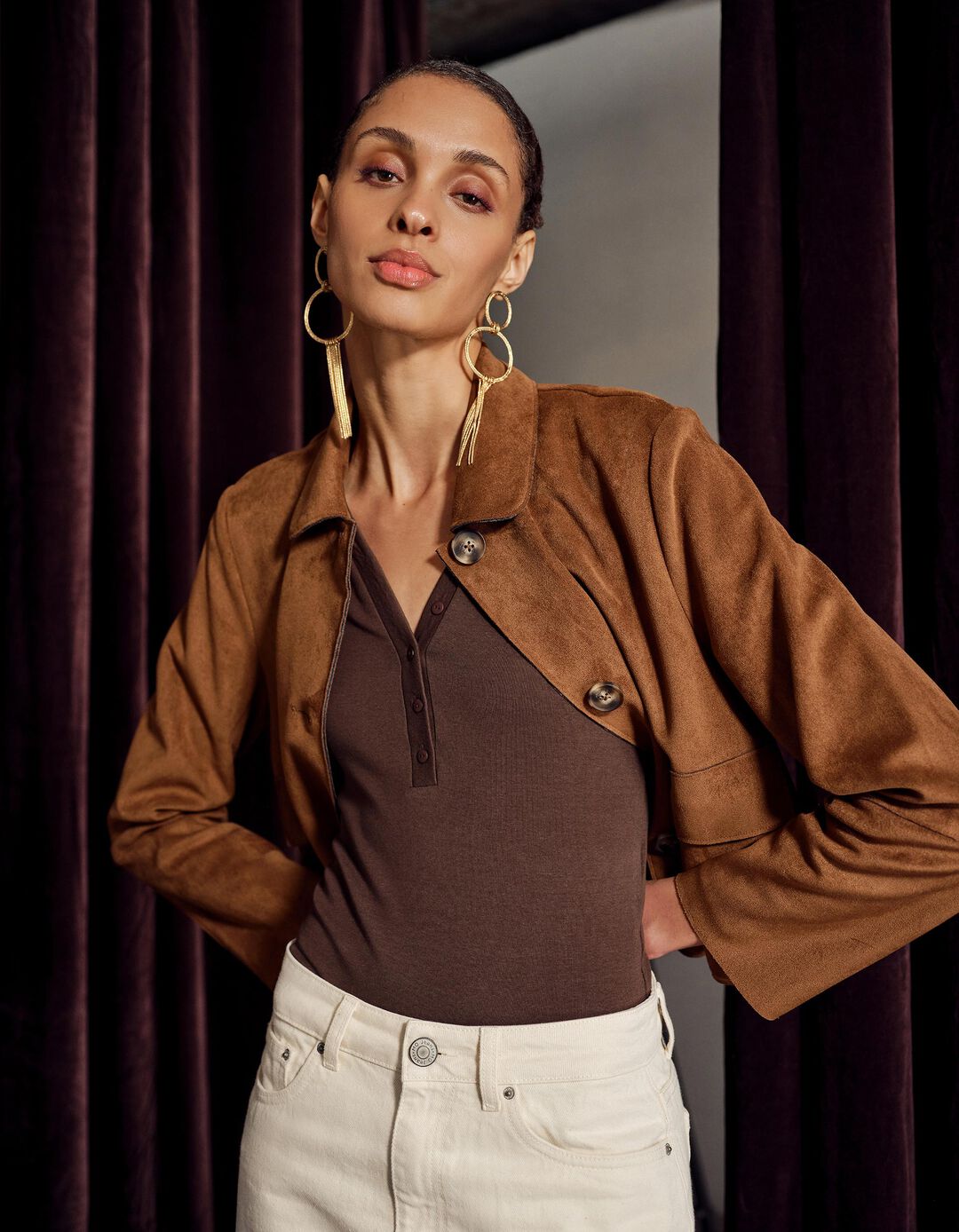 Body de Manga Comprida, Mulher, Castanho