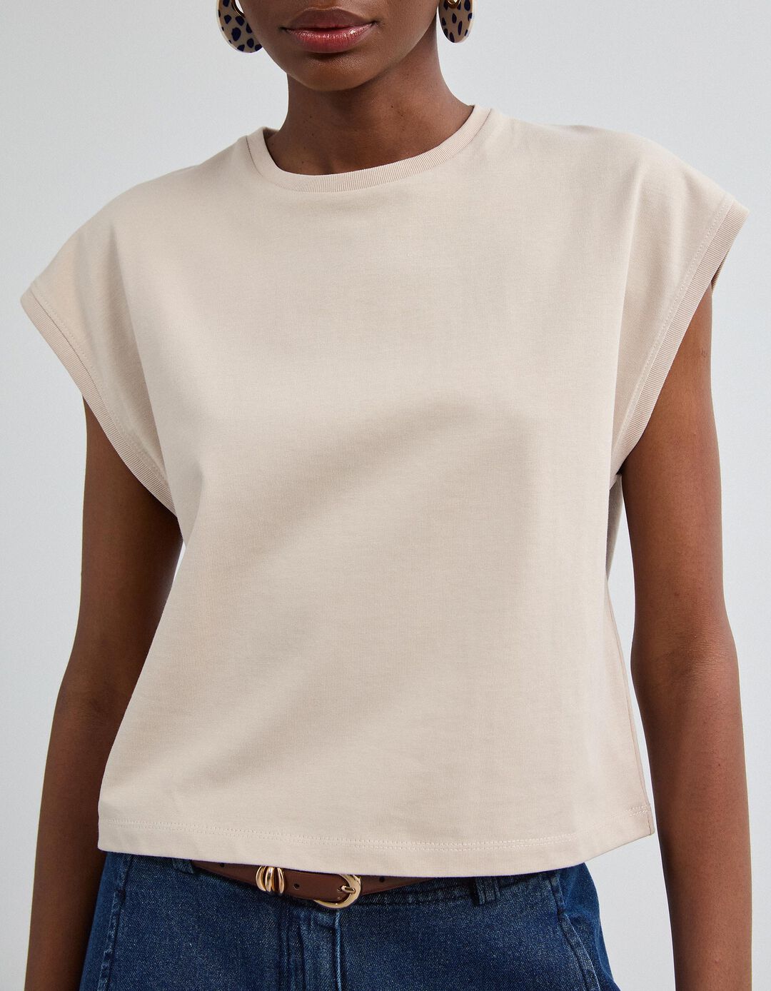 T-shirt Cropped, Mulher, Bege