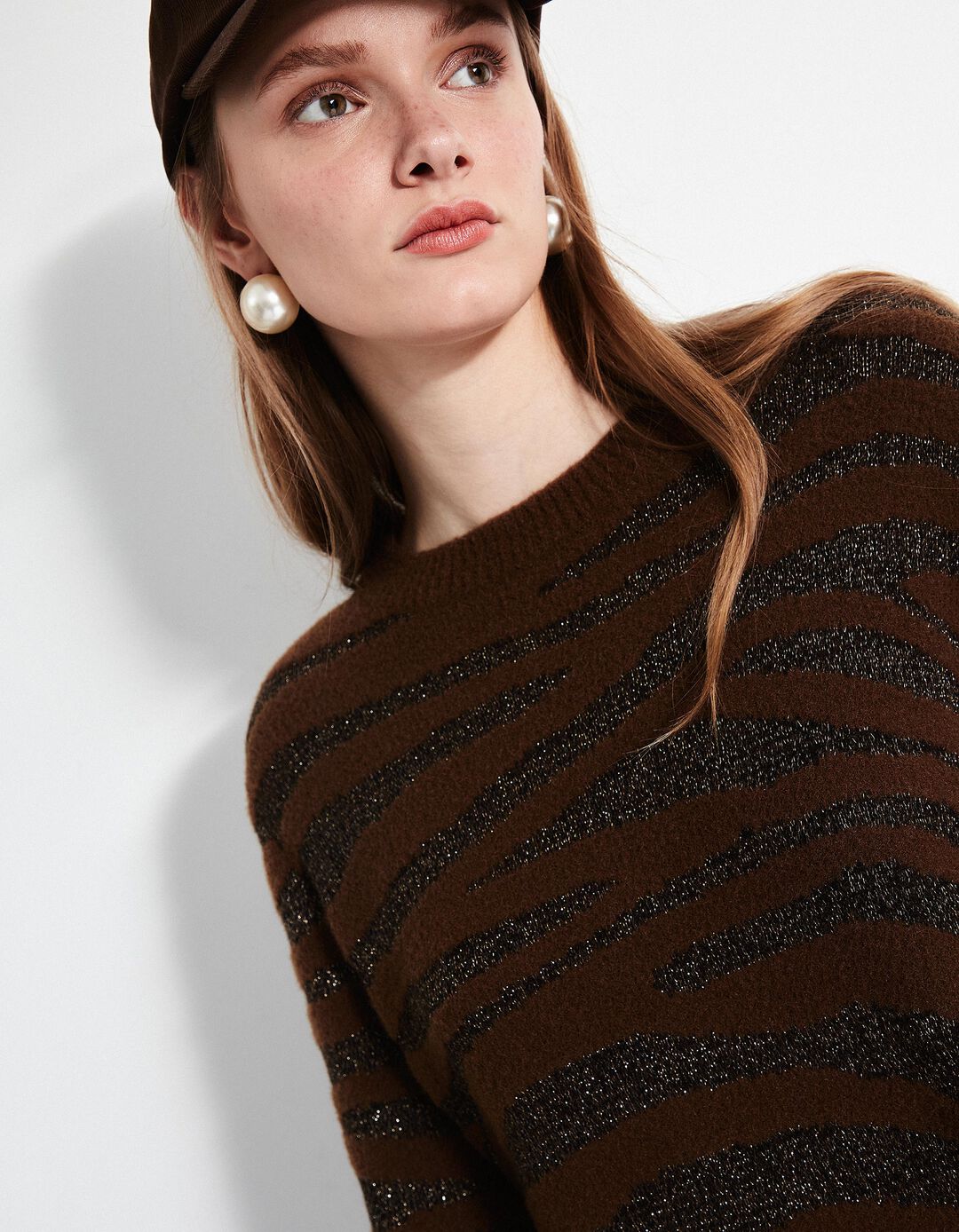 Camisola de Malha Zebra, Mulher, Castanho