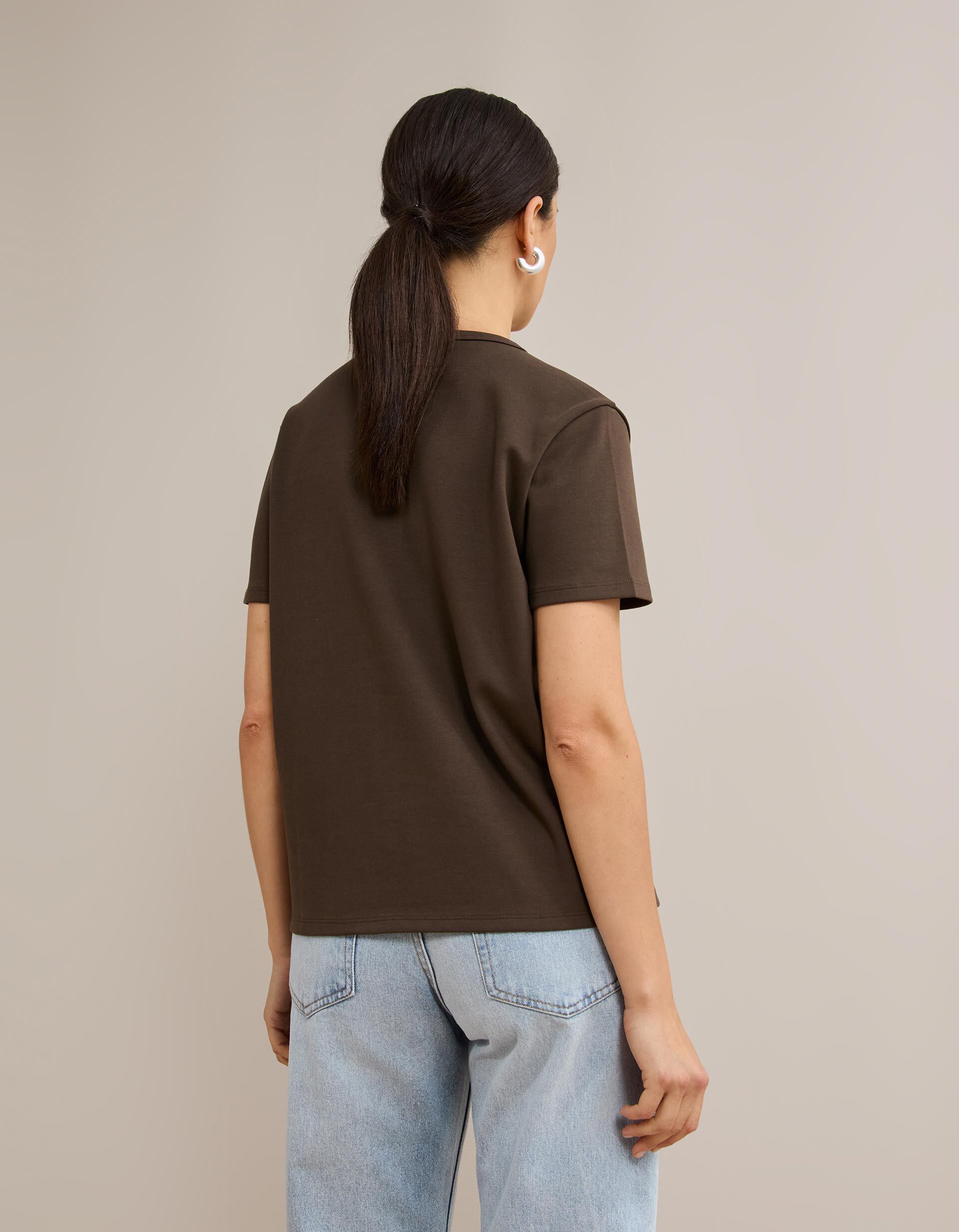 Comprar Online T-shirt Interlock Manga Curta, Mulher, Castanho Escuro