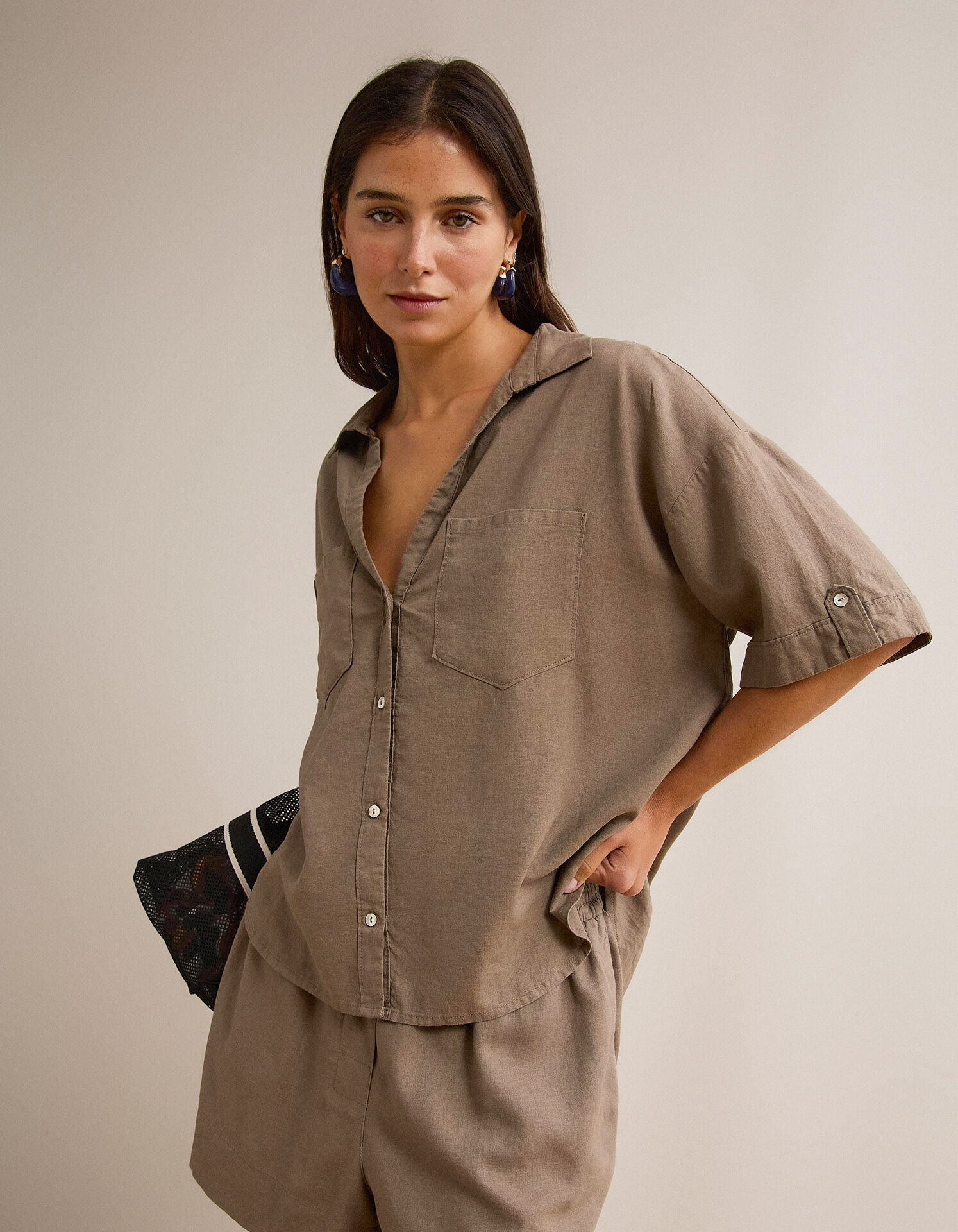 Comprar Online Blusa com linho, Mulher, Bege Escuro