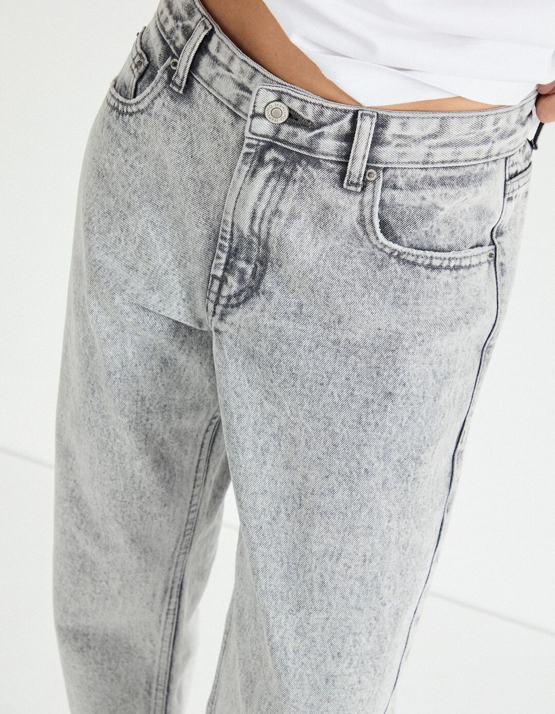 Calças de Ganga 'Straight Fit', Mulher, Cinzento