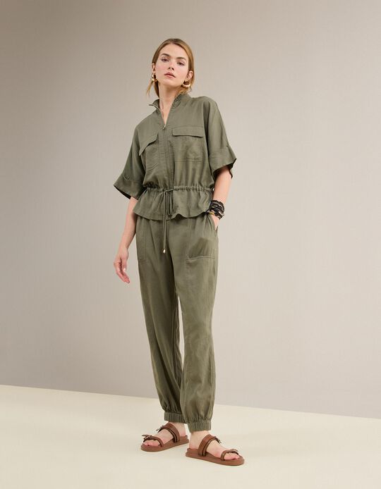 Comprar Online Cal&ccedil;as Joggers Com Linho, Mulher, Verde