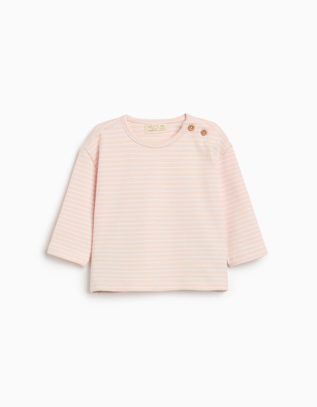 T-shirt de Manga Comprida com Riscas, Recém-nascido, Rosa Claro