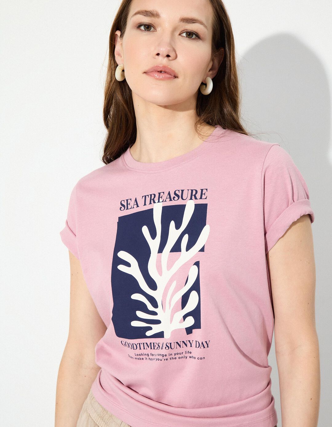 T-shirt Print, Mulher, Rosa Escuro 