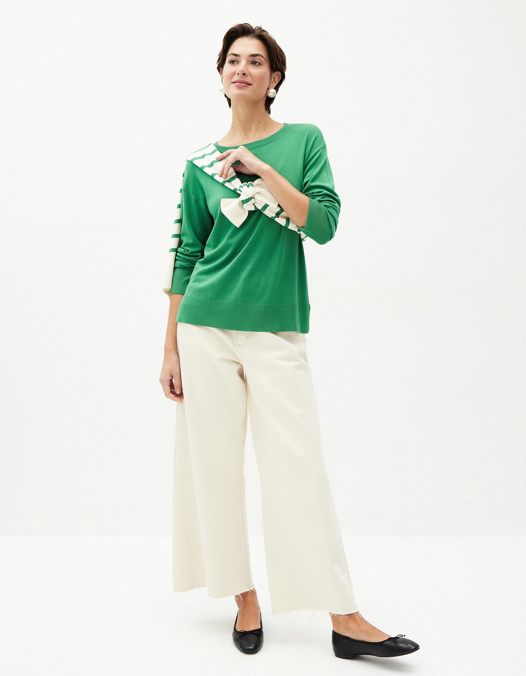 Camisola de Malha Decote Redondo, Mulher, Verde