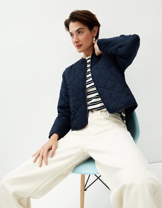 Comprar Online Casaco Acolchoado com Losangos, Mulher, Azul