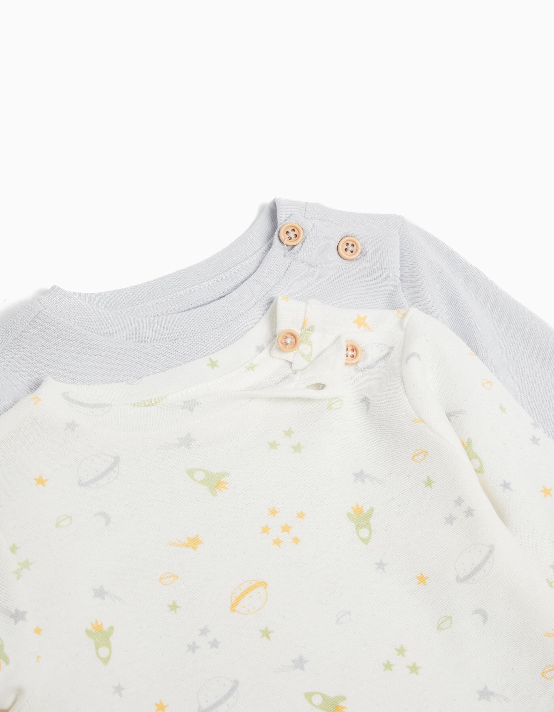 Comprar Online Pack 2 T-shirts de Manga Comprida, Rec&eacute;m-nascido, Cinzento Claro/Multicor