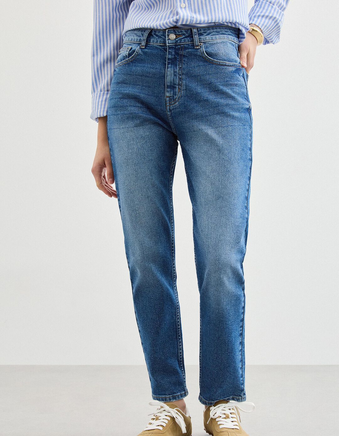 Cal&ccedil;as de Ganga 'Tapered Mom Fit', Mulher, Azul