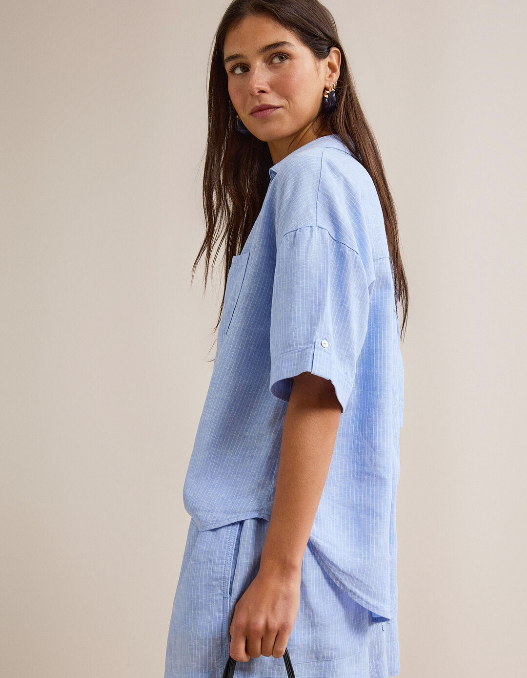 Blusa com Linho, Mulher, Azul