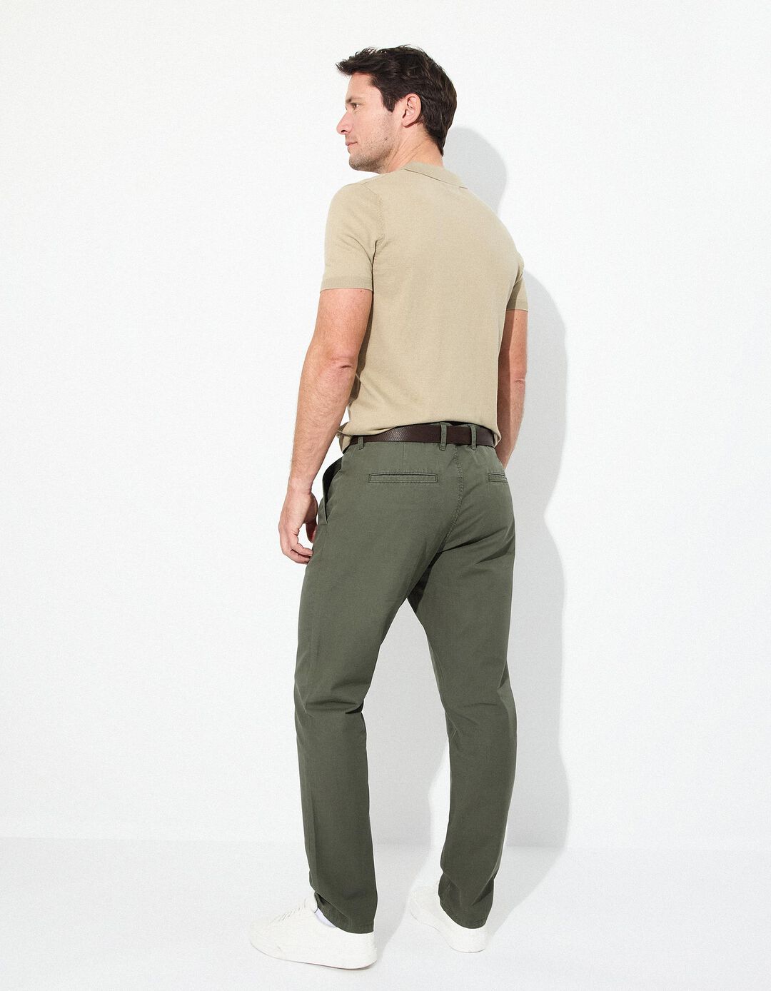 Calças Chino com Linho, Homem, Verde Escuro 