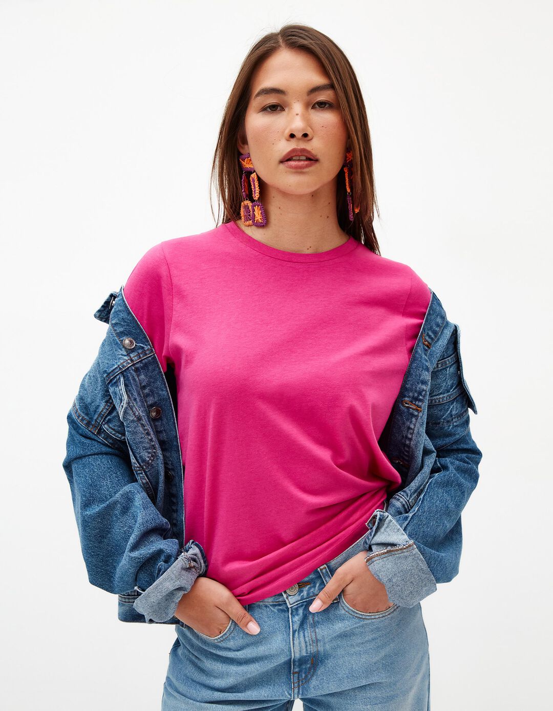 T-shirt Básica, Mulher, Rosa Escuro