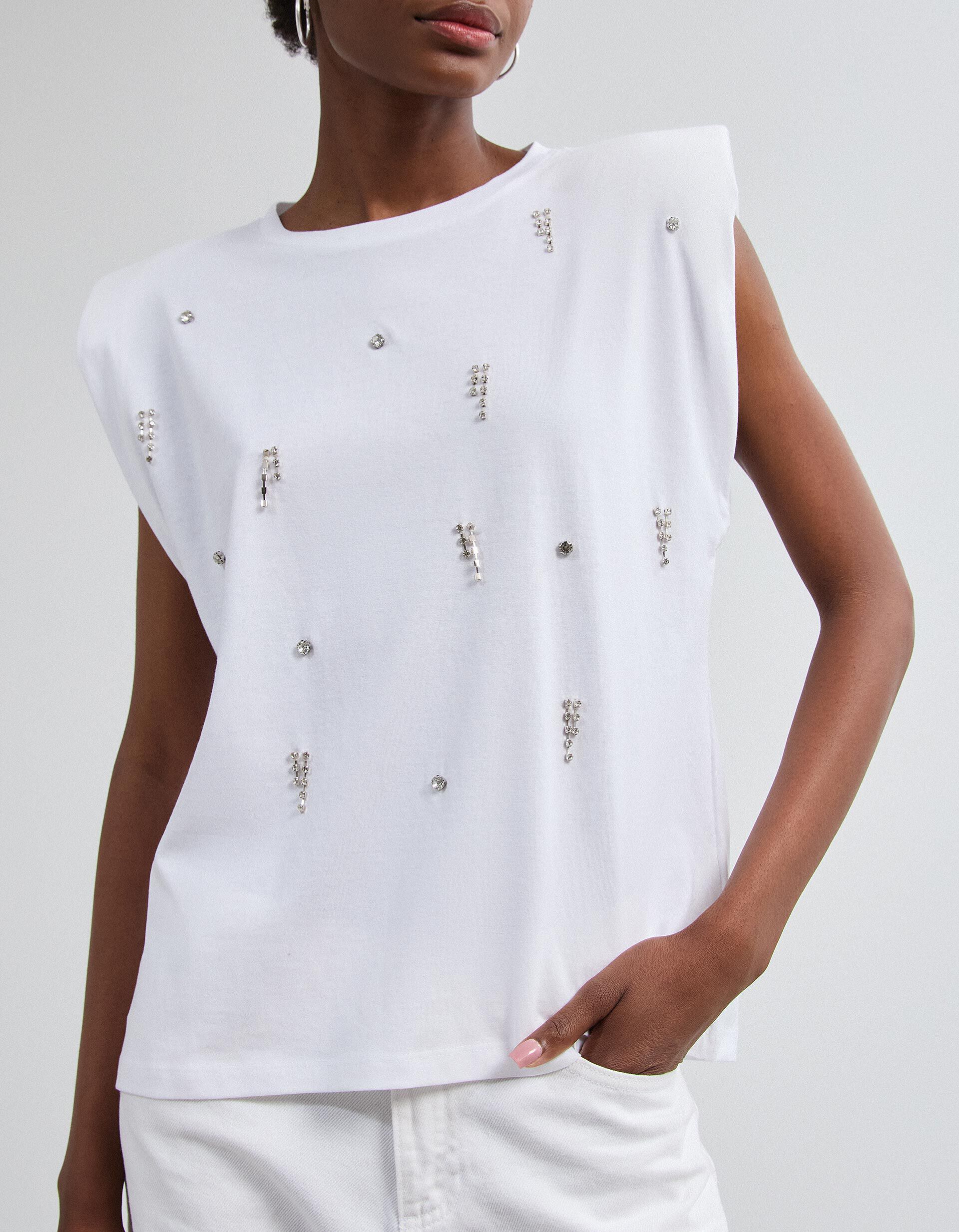 Comprar Online T-shirt Ombreiras Com Brilhos, Mulher, Branco