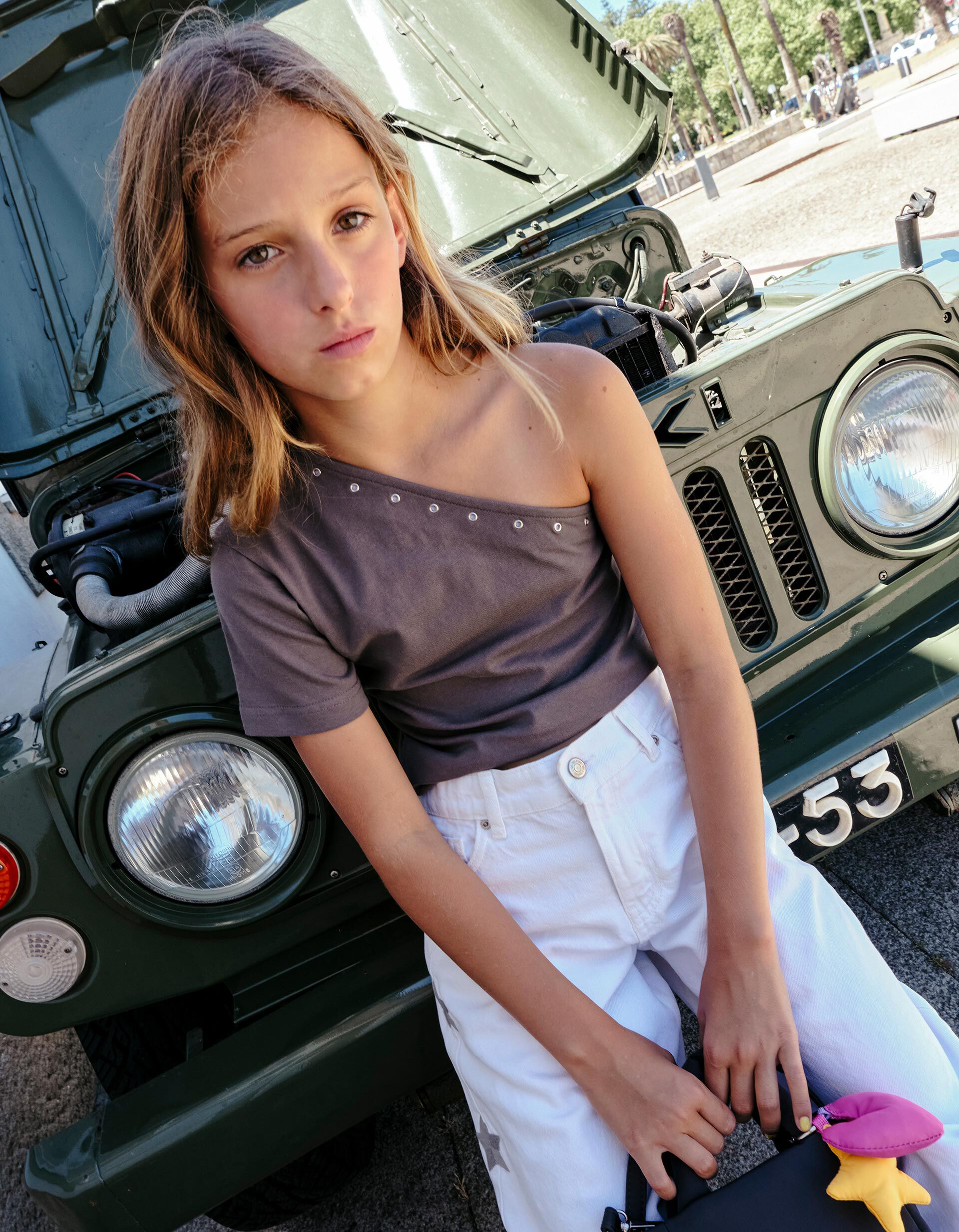 Comprar Online T-shirt Assim&eacute;trica, Menina, Cinzento Escuro