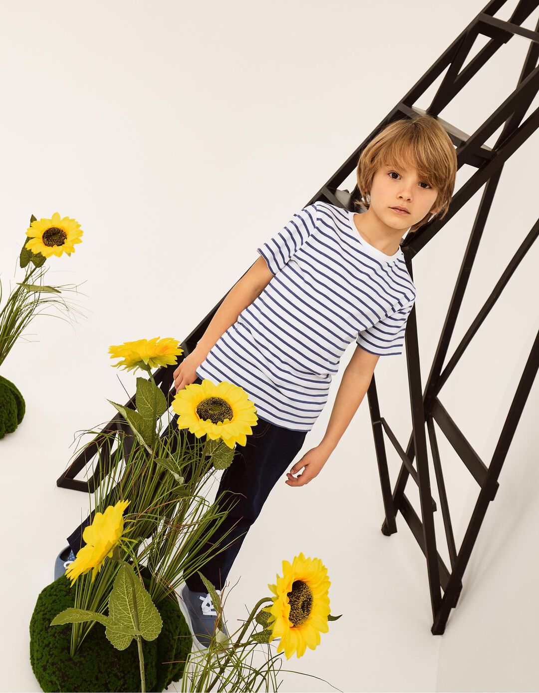 T-shirt Riscas, Menino, Branco 