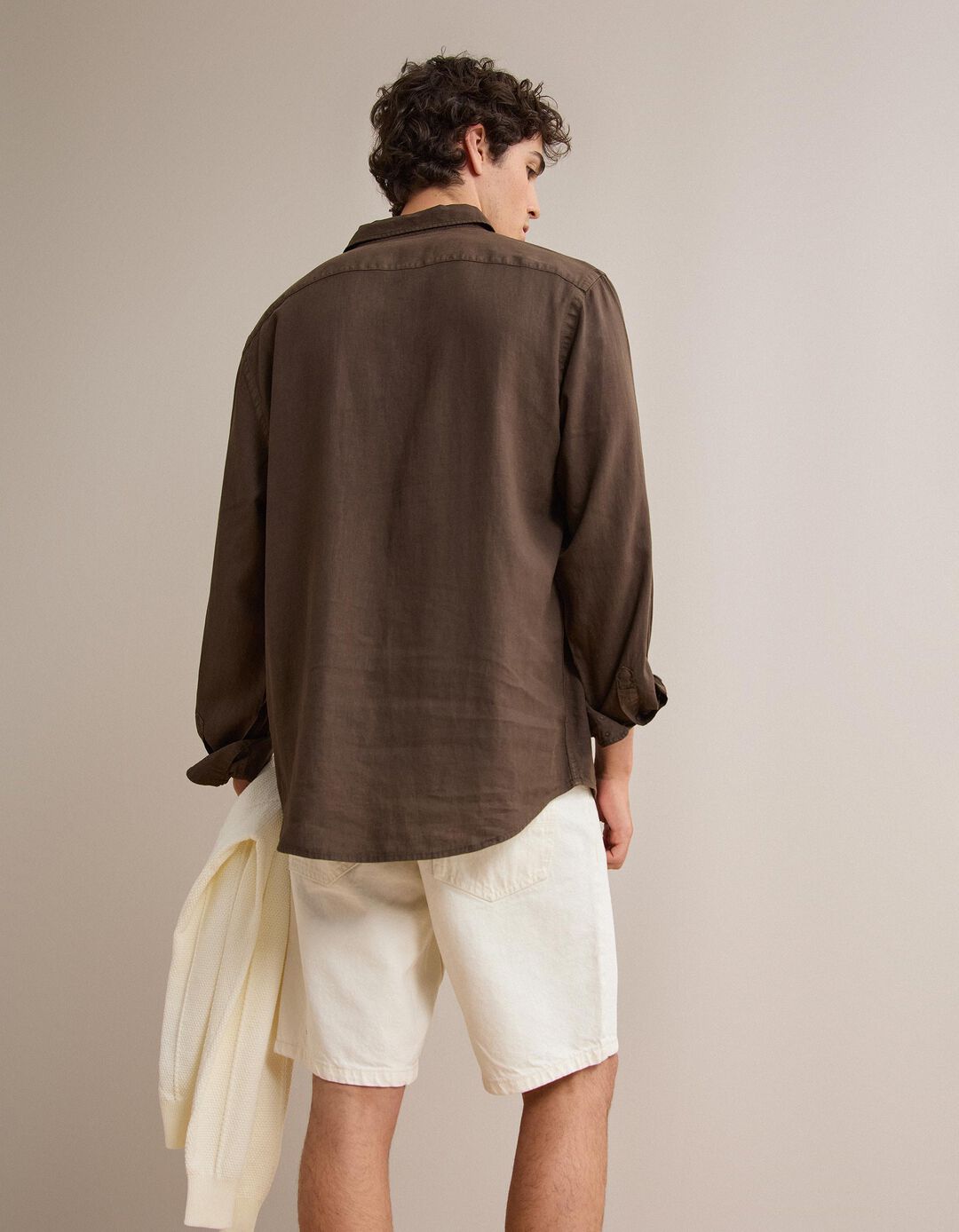 Camisa com Linho, Homem, Castanho