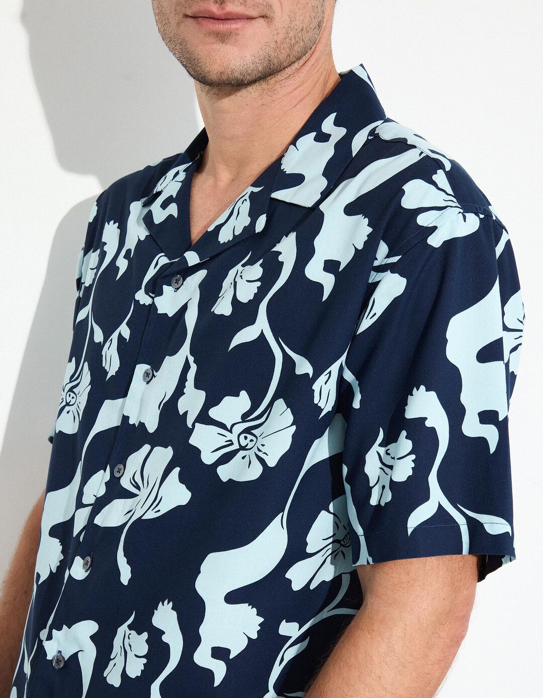 Camisa de Manga Curta, Homem, Azul Escuro 