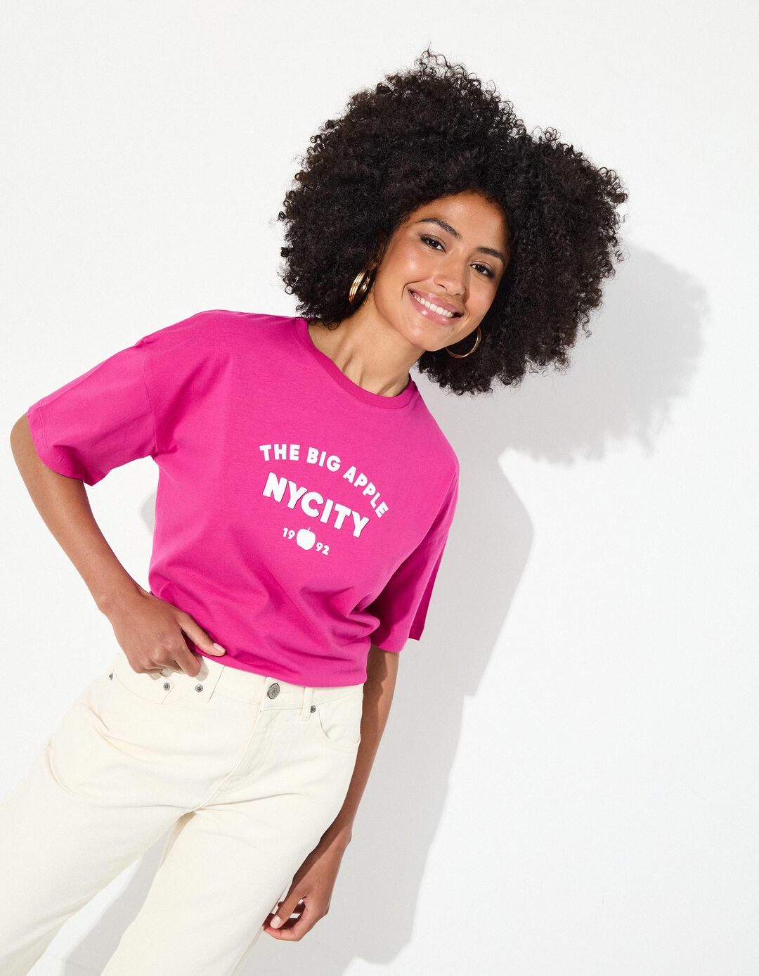 T-shirt Print, Mulher, Rosa Escuro 