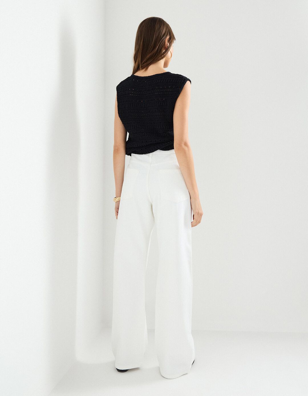Calças de Ganga Wide Leg, Mulher, Branco