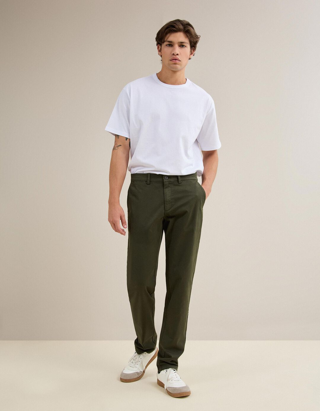 Cal&ccedil;as Chino Slim, Homem, Verde Escuro