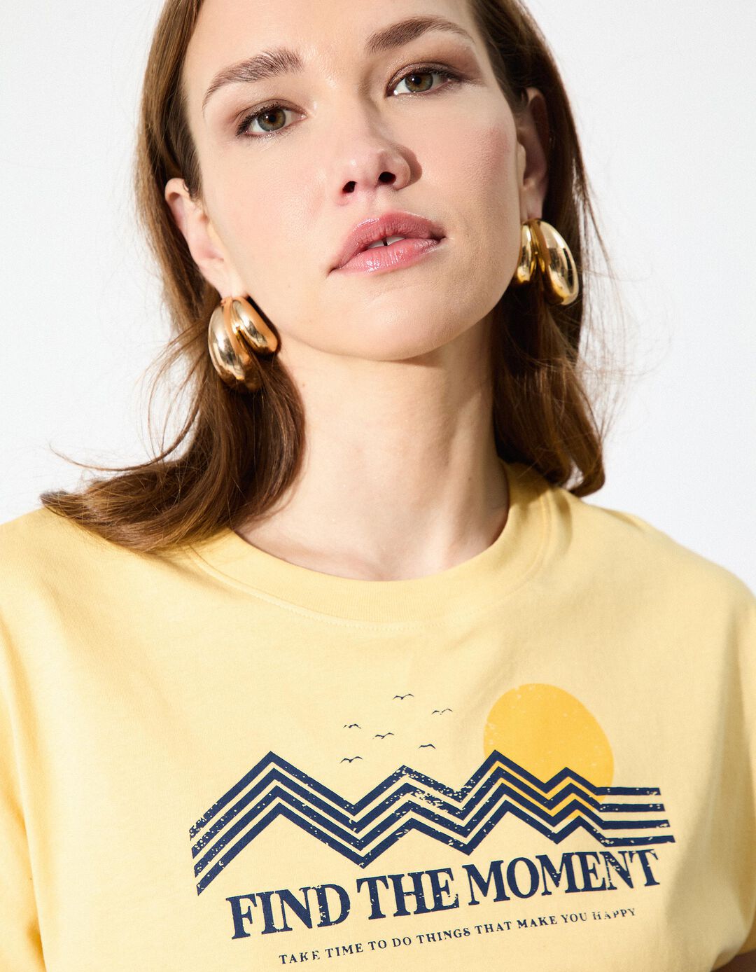 T-shirt Print, Mulher, Amarelo 