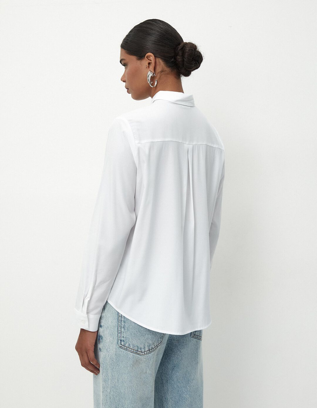 Camisa de Manga Comprida Popelina, Mulher, Branco