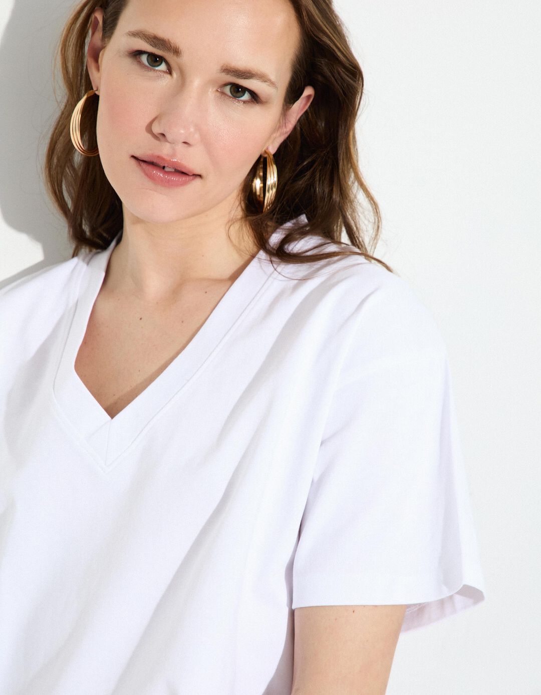 T-shirt Decote em V, Mulher, Branco