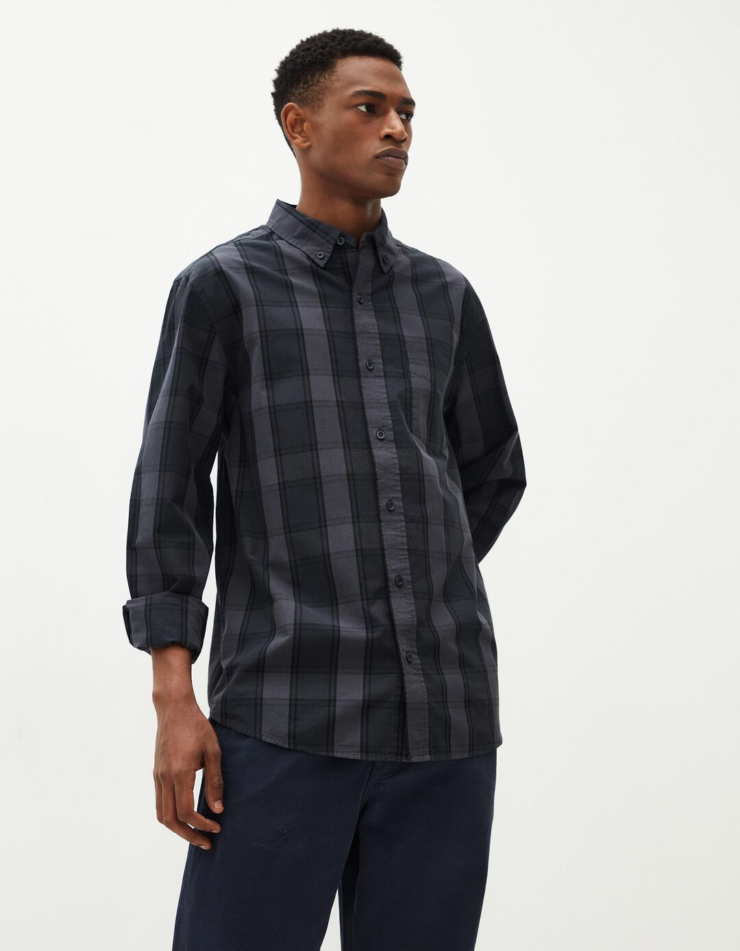 Camisa de Manga Comprida Xadez, Homem, Azul Escuro