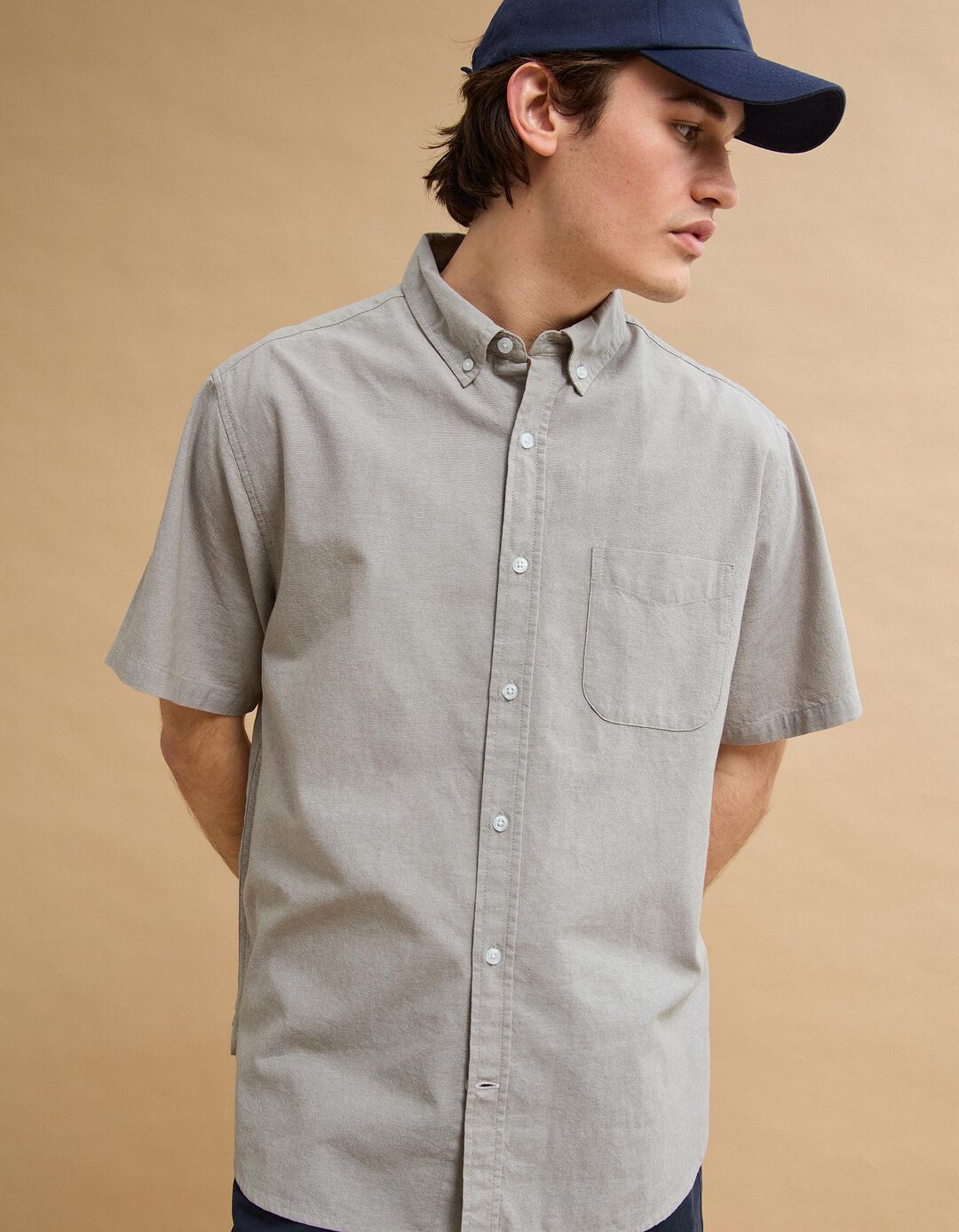 Camisa Manga Curta, Homem, Bege