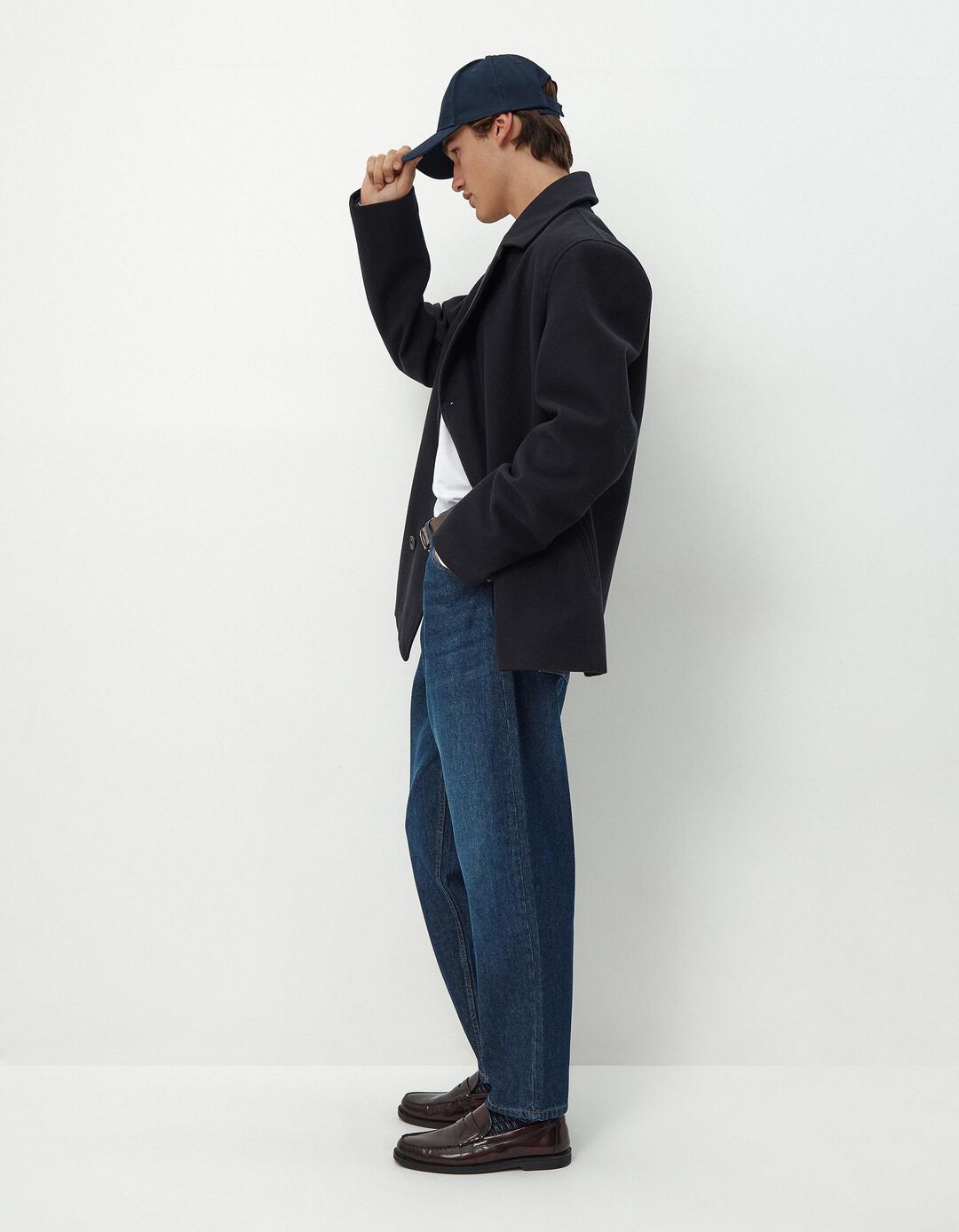Calças de Ganga 'Relaxed Crop Fit', Homem, Azul Escuro