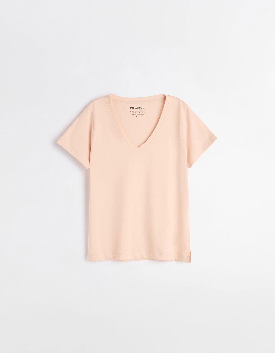 T-shirt Decote em V, Mulher, Rosa Claro
