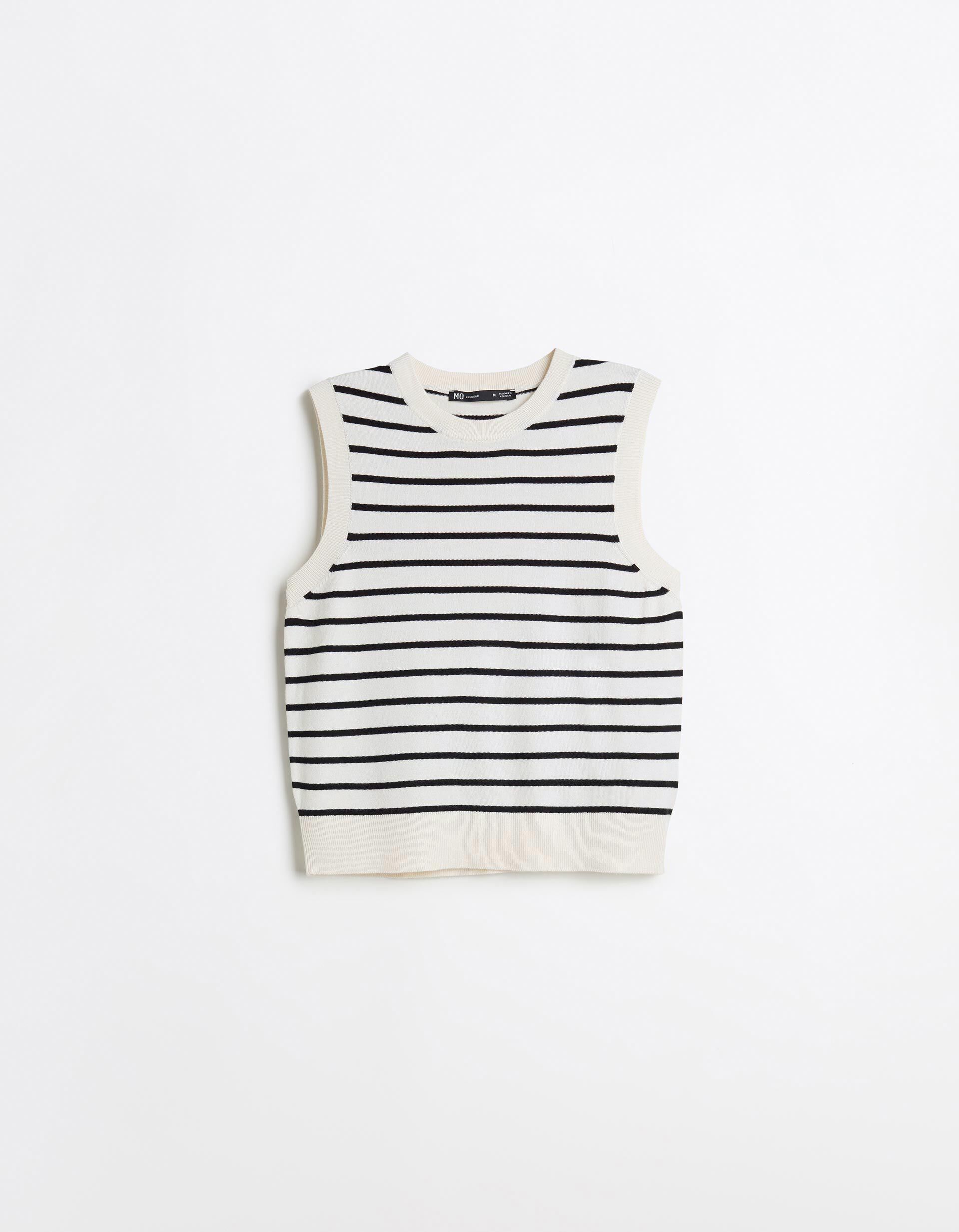 Comprar Online Colete Tricotado &Agrave;s Riscas, Mulher, Cru