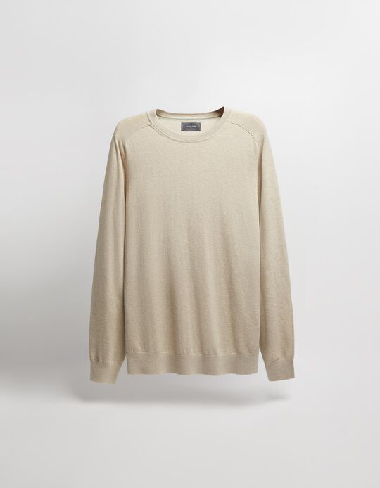 Comprar Online Camisola Mistura de Caxemira Decote Redondo, Homem, Bege Claro